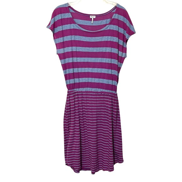 Splendid Dresses & Skirts - Splendid Purple Blue Striped Casual Cotton Modal T-Shirt Mini Flare Dress SZ S